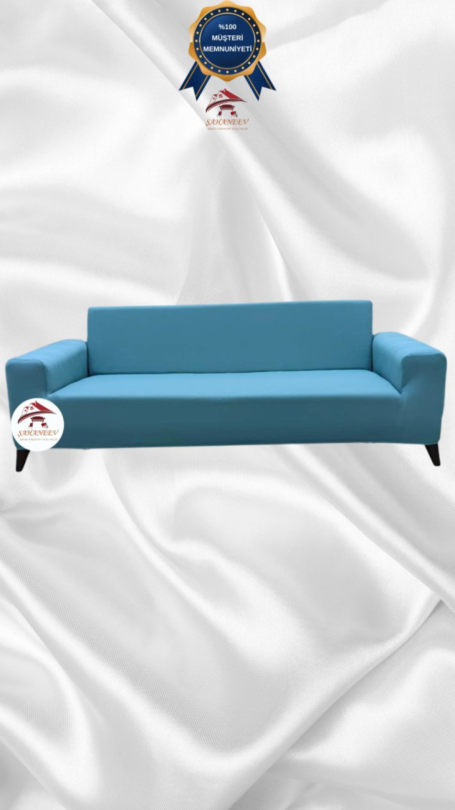 Mikro Kumaş Lastikli Giydirme Koltuk Örtüsü - Kaymaz Elastik Koltuk Koruyucu Mavi Renk 3'lü Set (1 Parça) Özel Ölçü