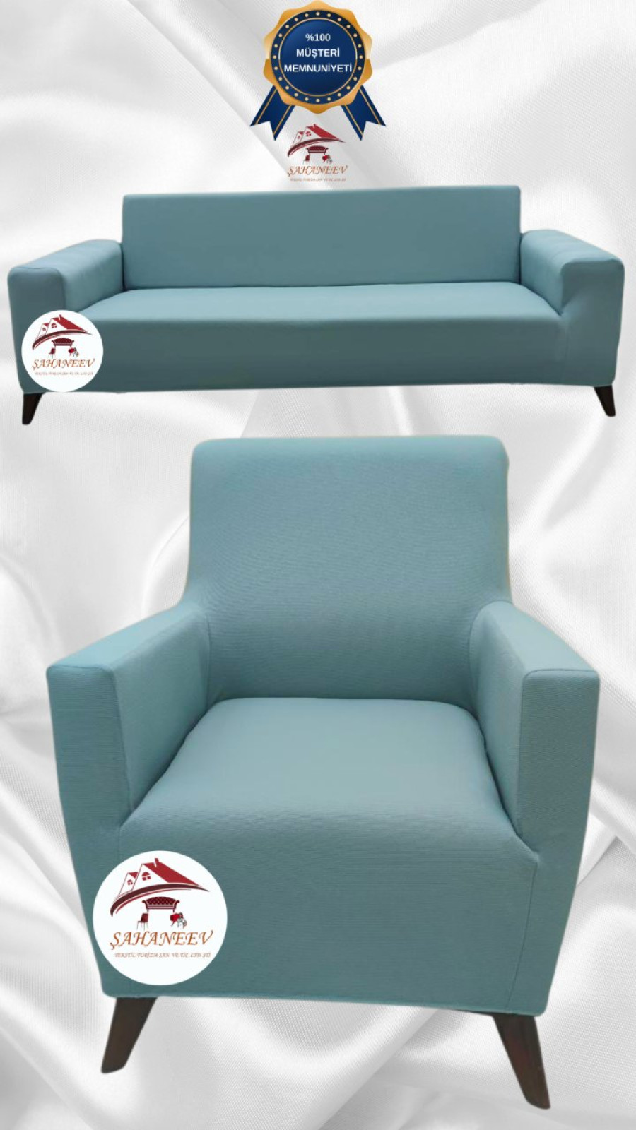 Mikro Kumaş Lastikli Giydirme Koltuk Örtüsü - Kaymaz Elastik Koltuk Koruyucu Mint Renk 3+1 (2 Parça Set)