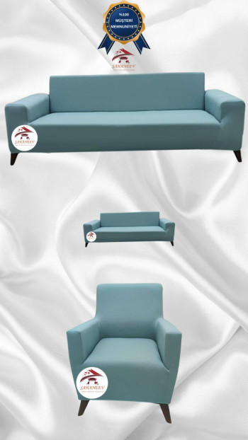 Mikro Kumaş Lastikli Giydirme Koltuk Örtüsü - Kaymaz Elastik Koltuk Koruyucu Mint Renk 3+2+1 (3 Parça Set)