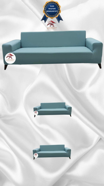 Mikro Kumaş Lastikli Giydirme Koltuk Örtüsü - Kaymaz Elastik Koltuk Koruyucu Mint Renk 3+2+2 (3 Parça Set)