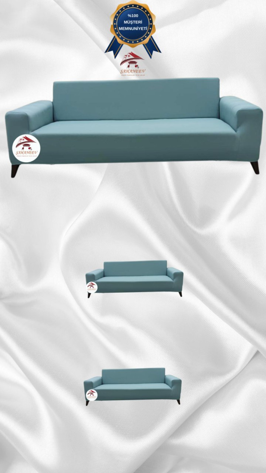 Mikro Kumaş Lastikli Giydirme Koltuk Örtüsü - Kaymaz Elastik Koltuk Koruyucu Mint Renk 3+2+2 (3 Parça Set)