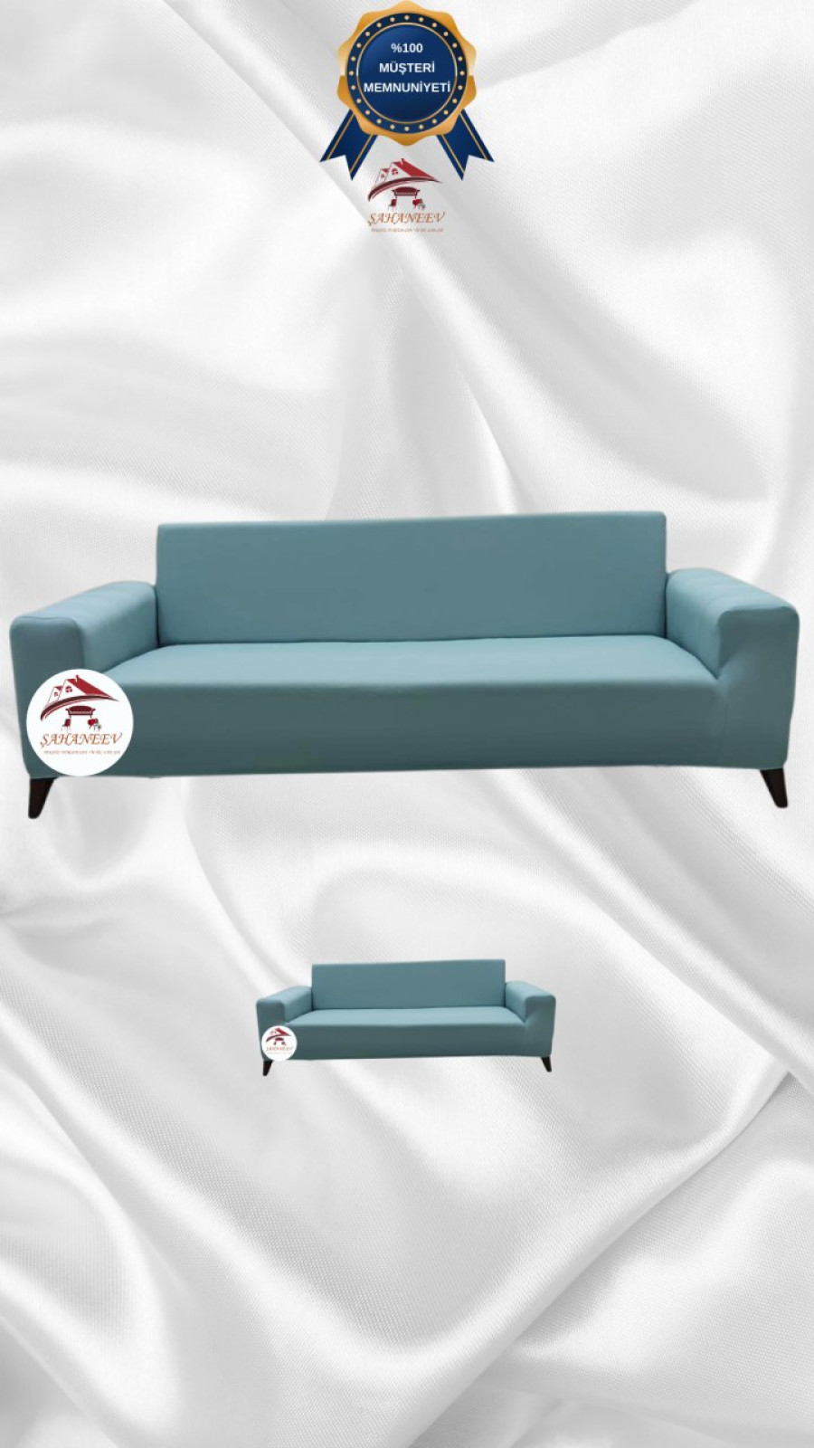 Mikro Kumaş Lastikli Giydirme Koltuk Örtüsü - Kaymaz Elastik Koltuk Koruyucu Mint Renk 3+2 (2 Parça Set)