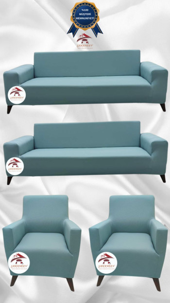 Mikro Kumaş Lastikli Giydirme Koltuk Örtüsü - Kaymaz Elastik Koltuk Koruyucu Mint Renk 3+3+1+1 (4 Parça Set)