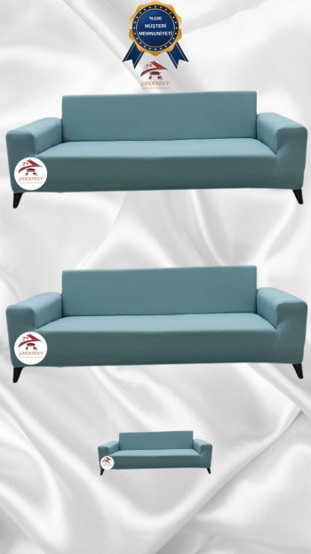 Mikro Kumaş Lastikli Giydirme Koltuk Örtüsü - Kaymaz Elastik Koltuk Koruyucu Mint Renk 3+3+2 (3 Parça Set)