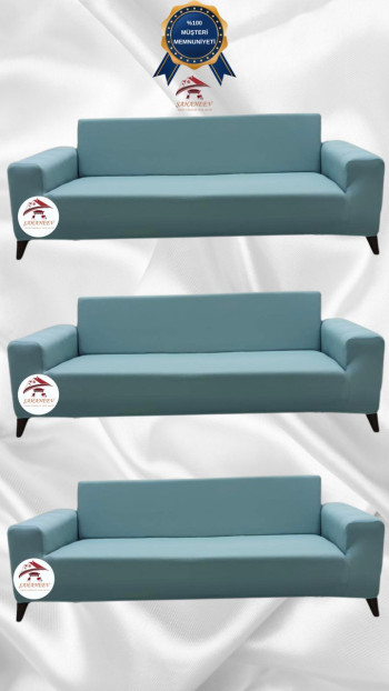 Mikro Kumaş Lastikli Giydirme Koltuk Örtüsü - Kaymaz Elastik Koltuk Koruyucu Mint Renk 3+3+3 (3 Parça Set)