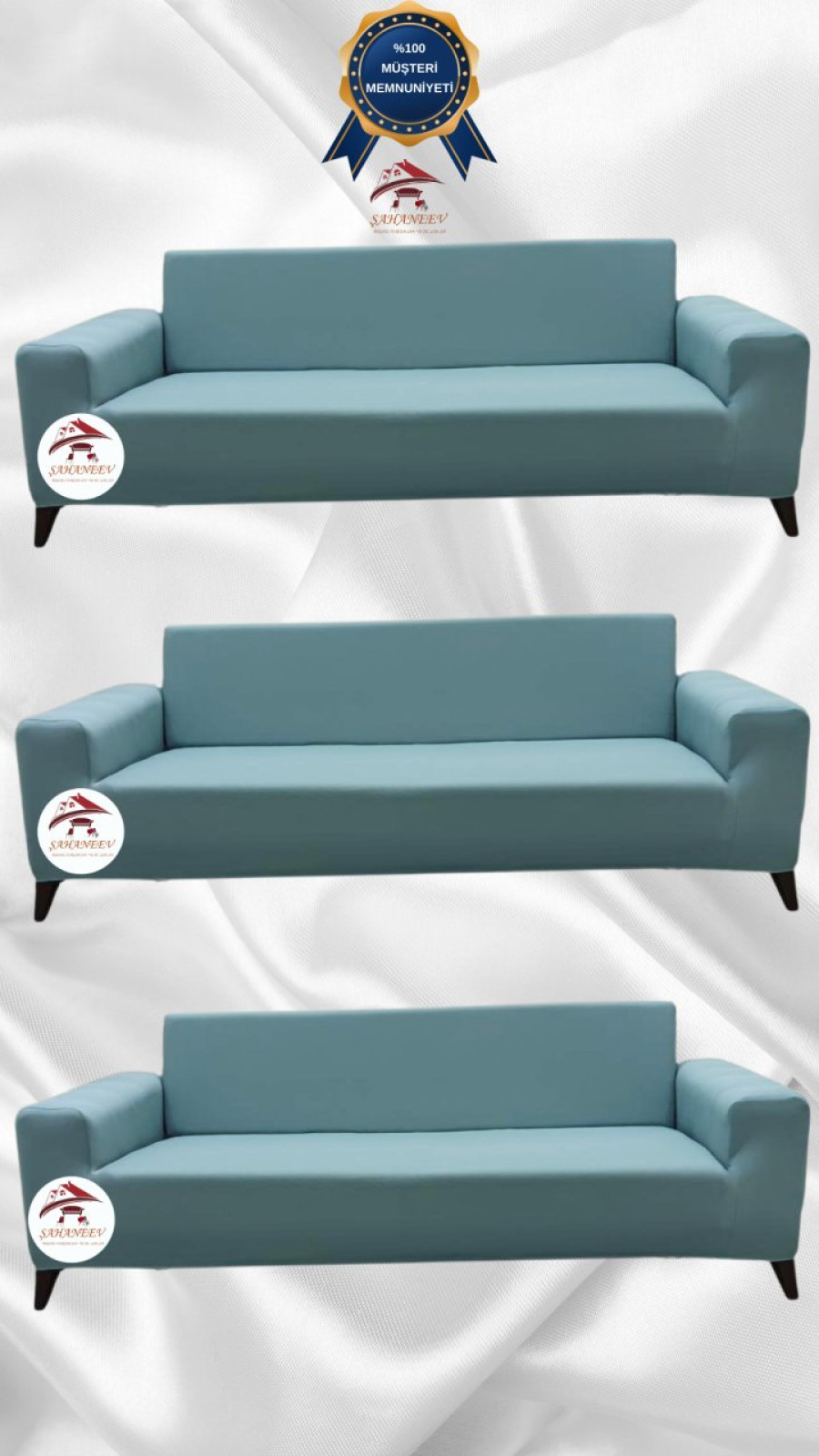 Mikro Kumaş Lastikli Giydirme Koltuk Örtüsü - Kaymaz Elastik Koltuk Koruyucu Mint Renk 3+3+3 (3 Parça Set)