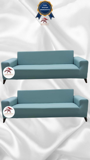 Mikro Kumaş Lastikli Giydirme Koltuk Örtüsü - Kaymaz Elastik Koltuk Koruyucu Mint Renk 3+3 (2 Parça Set)