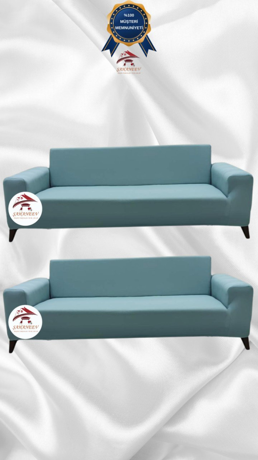 Mikro Kumaş Lastikli Giydirme Koltuk Örtüsü - Kaymaz Elastik Koltuk Koruyucu Mint Renk 3+3 (2 Parça Set)