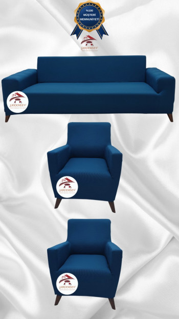 Mikro Kumaş Lastikli Giydirme Koltuk Örtüsü - Kaymaz Elastik Koltuk Koruyucu Petrol Renk 3+1+1 (3 Parça Set)