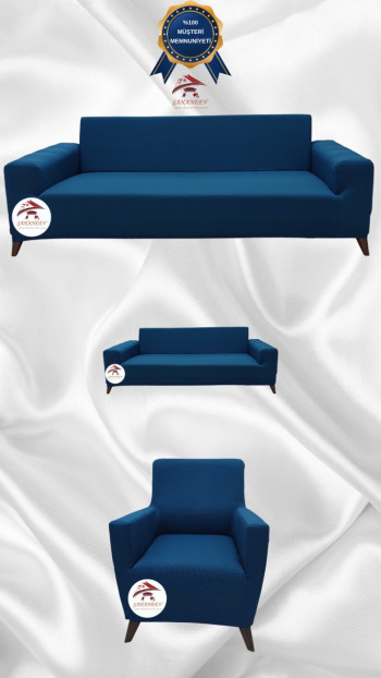 Mikro Kumaş Lastikli Giydirme Koltuk Örtüsü - Kaymaz Elastik Koltuk Koruyucu Petrol Renk 3+2+1 (3 Parça Set)