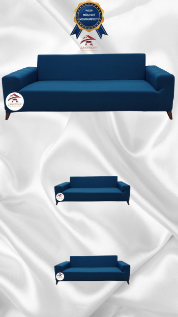 Mikro Kumaş Lastikli Giydirme Koltuk Örtüsü - Kaymaz Elastik Koltuk Koruyucu Petrol Renk 3+2+2 (3 Parça Set)