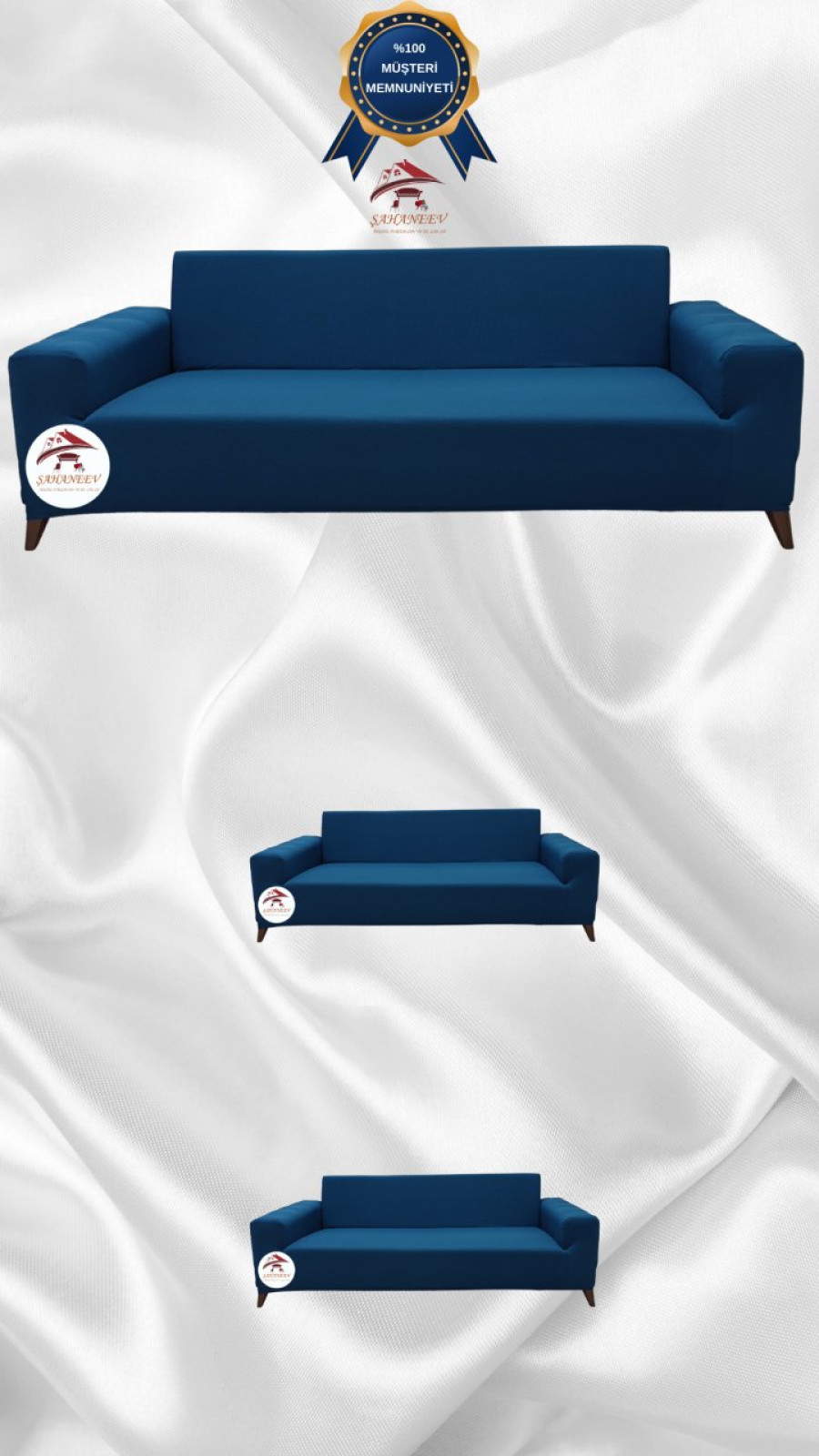 Mikro Kumaş Lastikli Giydirme Koltuk Örtüsü - Kaymaz Elastik Koltuk Koruyucu Petrol Renk 3+2+2 (3 Parça Set)