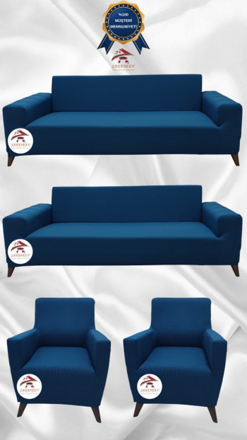 Mikro Kumaş Lastikli Giydirme Koltuk Örtüsü - Kaymaz Elastik Koltuk Koruyucu Petrol Renk 3+3+1+1 (4 Parça Set)