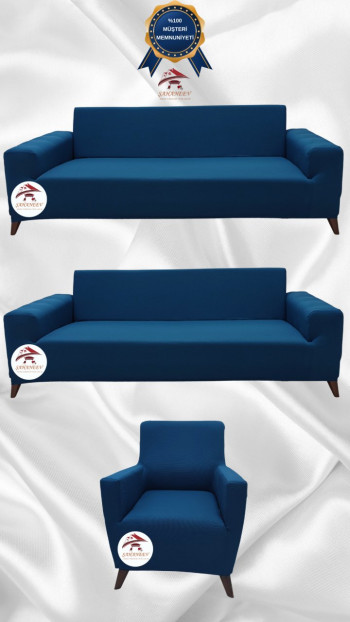 Mikro Kumaş Lastikli Giydirme Koltuk Örtüsü - Kaymaz Elastik Koltuk Koruyucu Petrol Renk 3+3+1 (3 Parça Set)