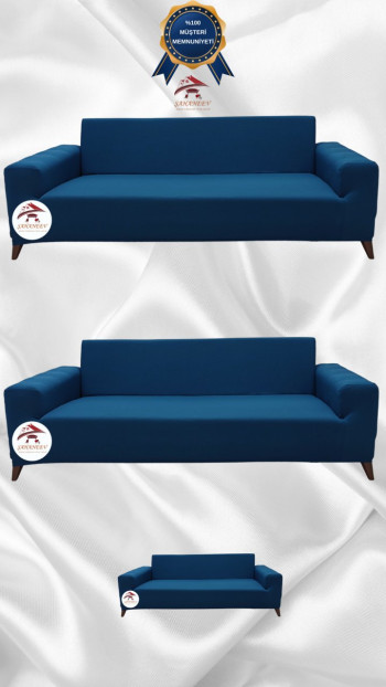 Mikro Kumaş Lastikli Giydirme Koltuk Örtüsü - Kaymaz Elastik Koltuk Koruyucu Petrol Renk 3+3+2 (3 Parça Set)