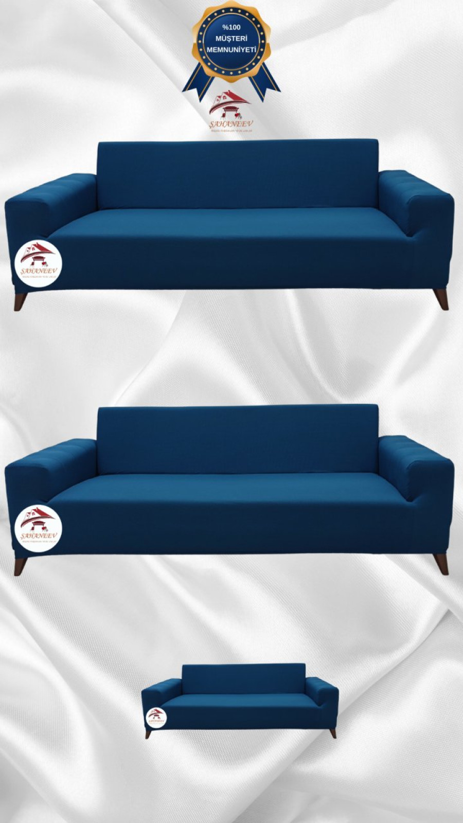 Mikro Kumaş Lastikli Giydirme Koltuk Örtüsü - Kaymaz Elastik Koltuk Koruyucu Petrol Renk 3+3+2 (3 Parça Set)