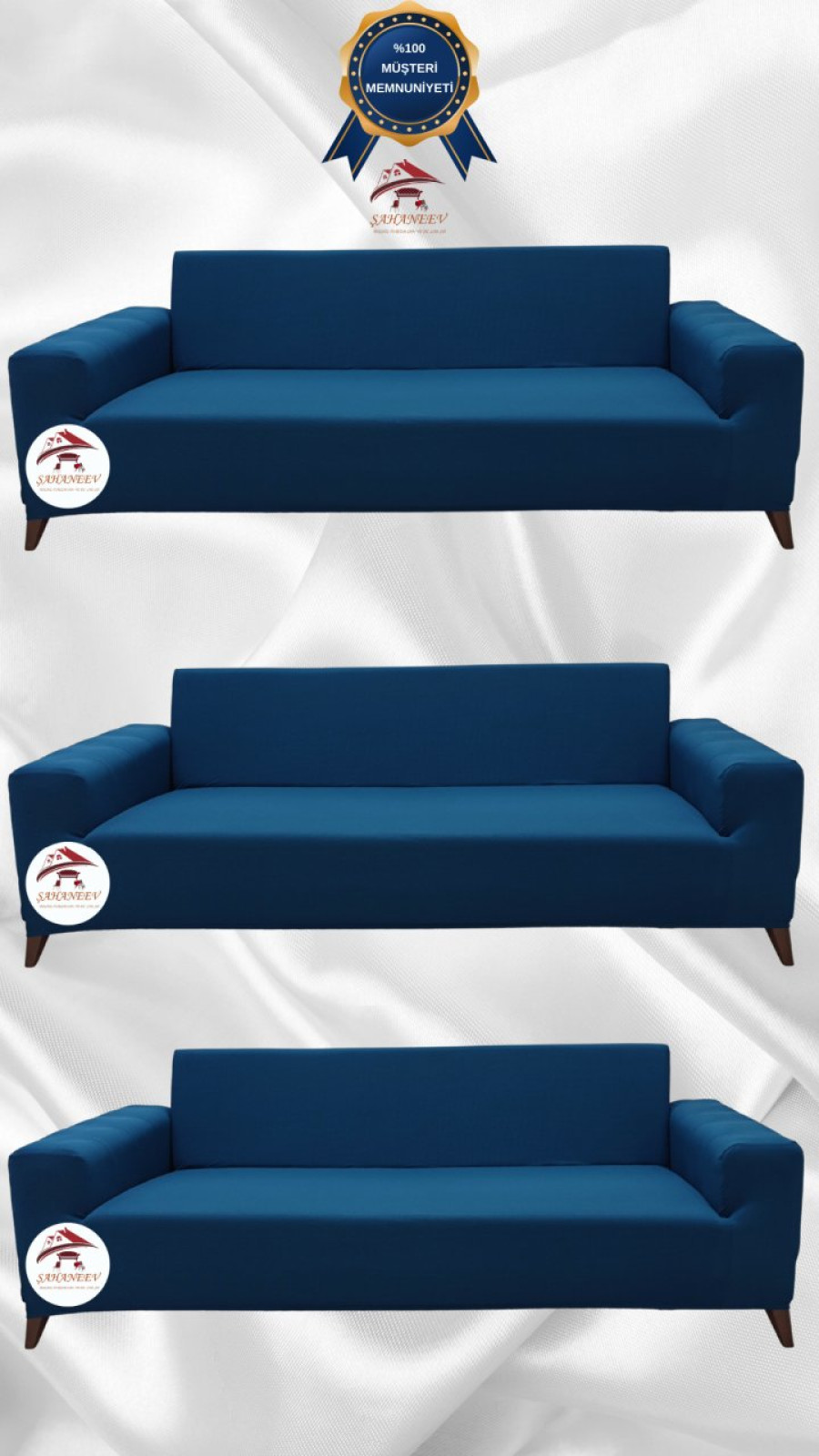 Micro Fabric Elastic Sofa Cover - Non-Slip Elastic Sofa Protector Teal Color 3+3+3 (3 Piece Set)