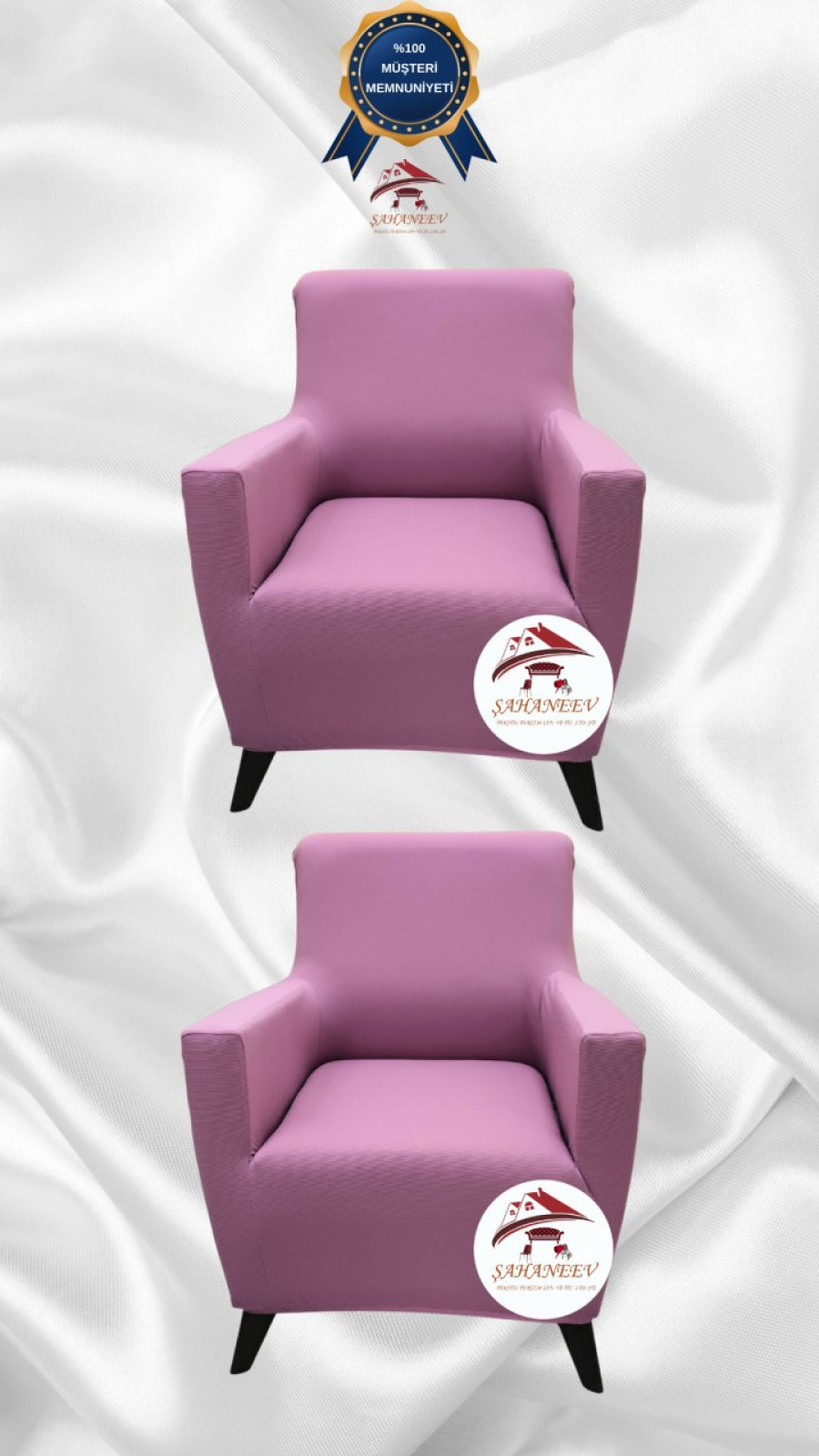 Mikro Kumaş Lastikli Giydirme Koltuk Örtüsü - Kaymaz Elastik Koltuk Koruyucu Pudra Renk 1+1 (2 Parça Set)