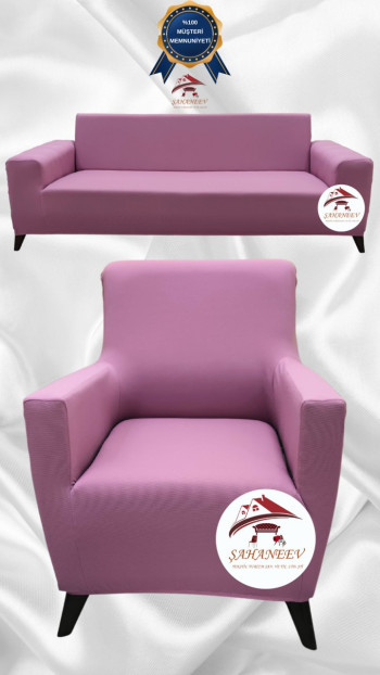 Mikro Kumaş Lastikli Giydirme Koltuk Örtüsü - Kaymaz Elastik Koltuk Koruyucu Pudra Renk 3+1 (2 Parça Set)