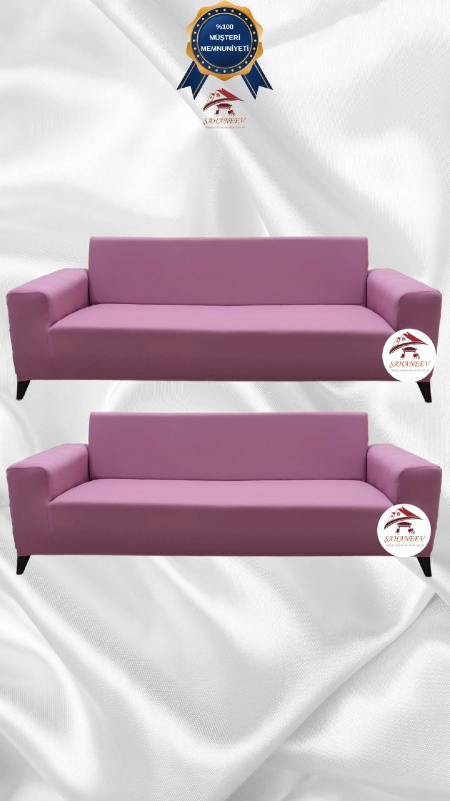 Mikro Kumaş Lastikli Giydirme Koltuk Örtüsü - Kaymaz Elastik Koltuk Koruyucu Pudra Renk 3+3 (2 Parça Set)