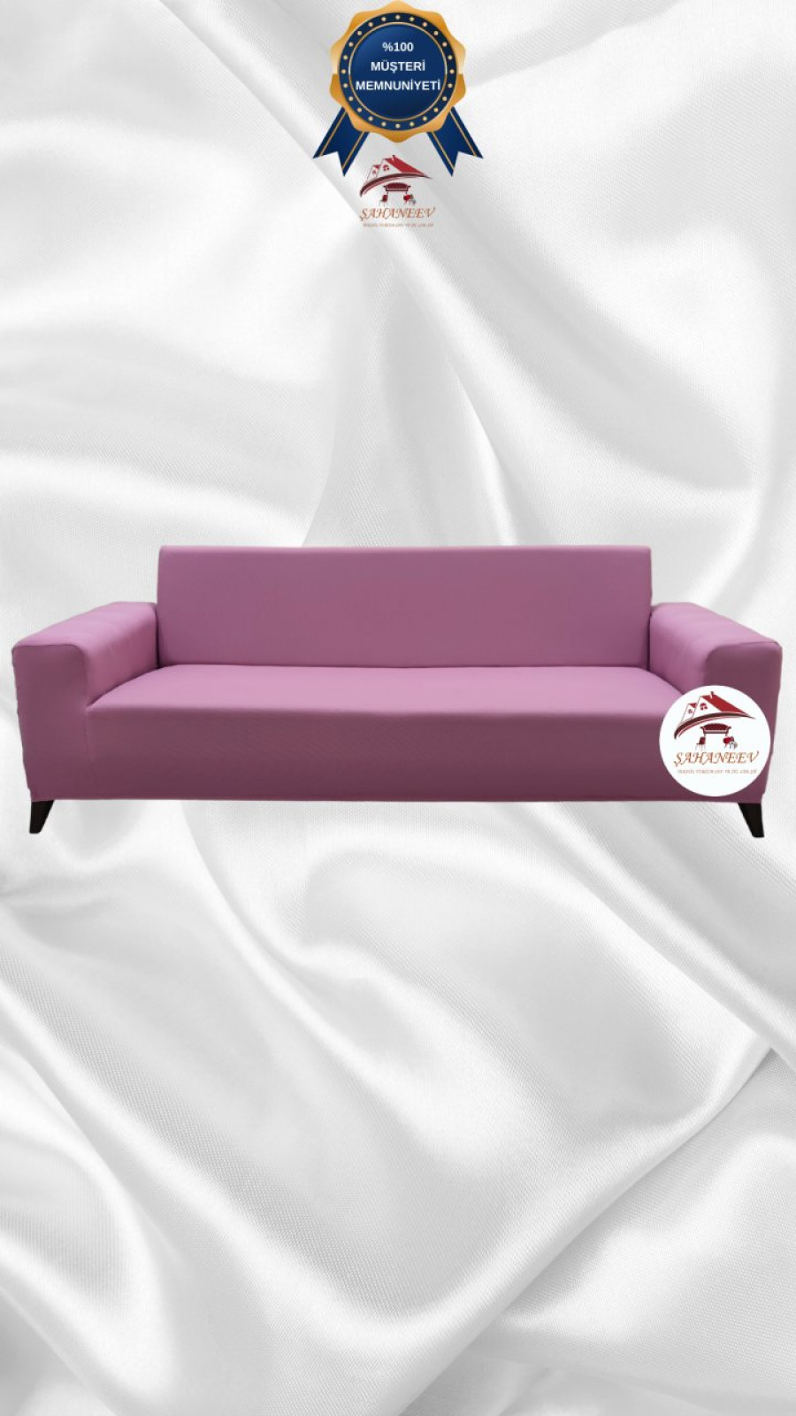 Mikro Kumaş Lastikli Giydirme Koltuk Örtüsü - Kaymaz Elastik Koltuk Koruyucu Pudra Renk 3'lü Set (1 Parça)