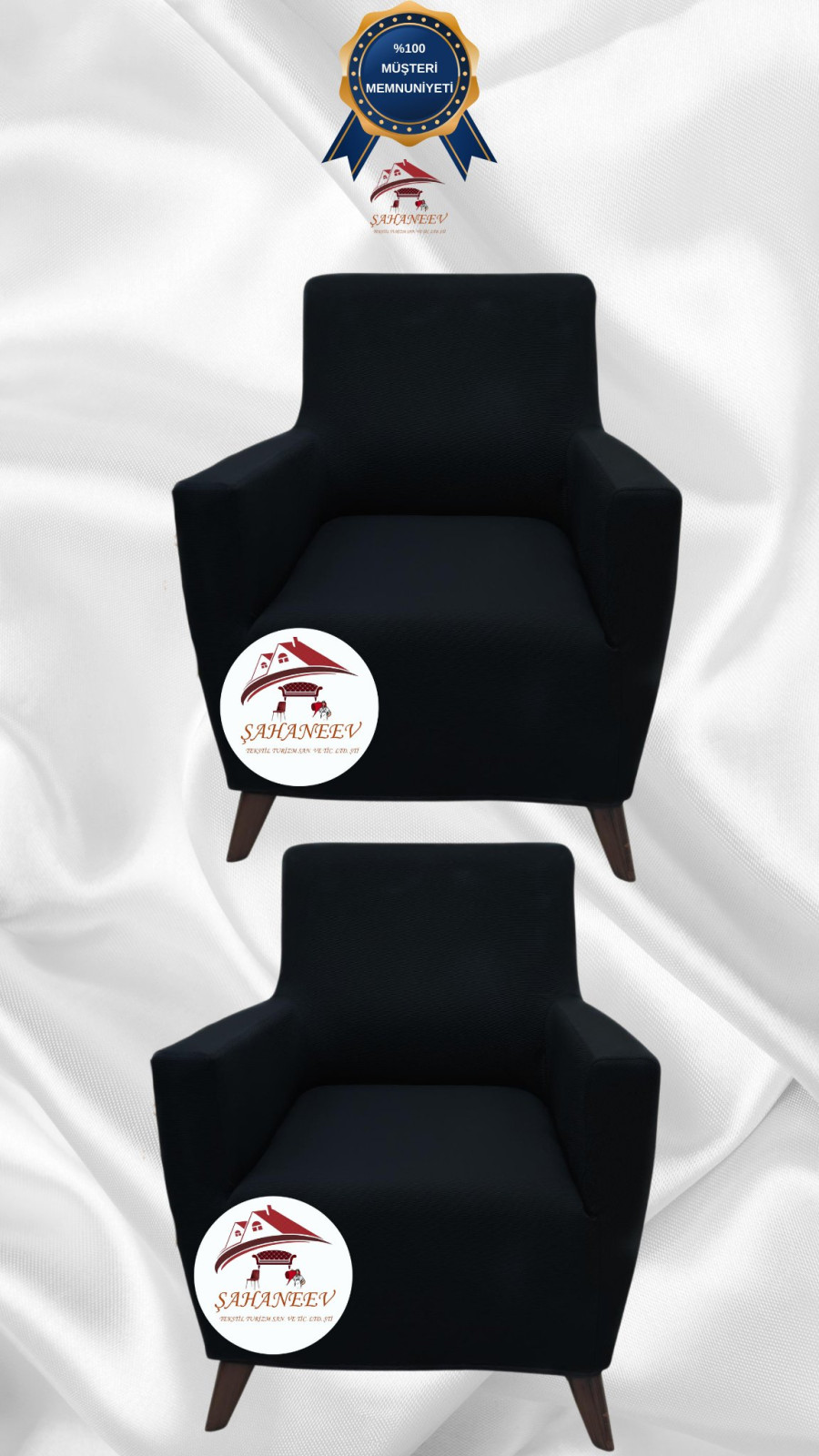 Mikro Kumaş Lastikli Giydirme Koltuk Örtüsü - Kaymaz Elastik Koltuk Koruyucu Siyah Renk 1+1 (2 Parça Set)