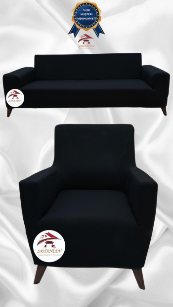 Mikro Kumaş Lastikli Giydirme Koltuk Örtüsü - Kaymaz Elastik Koltuk Koruyucu Siyah Renk 3+1 (2 Parça Set)