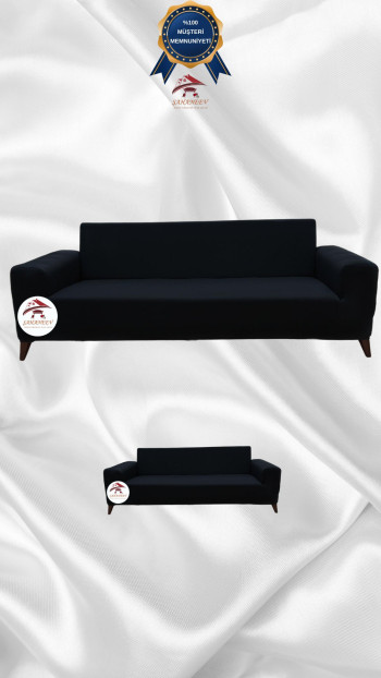 Mikro Kumaş Lastikli Giydirme Koltuk Örtüsü - Kaymaz Elastik Koltuk Koruyucu Siyah Renk 3+2 (2 Parça Set)
