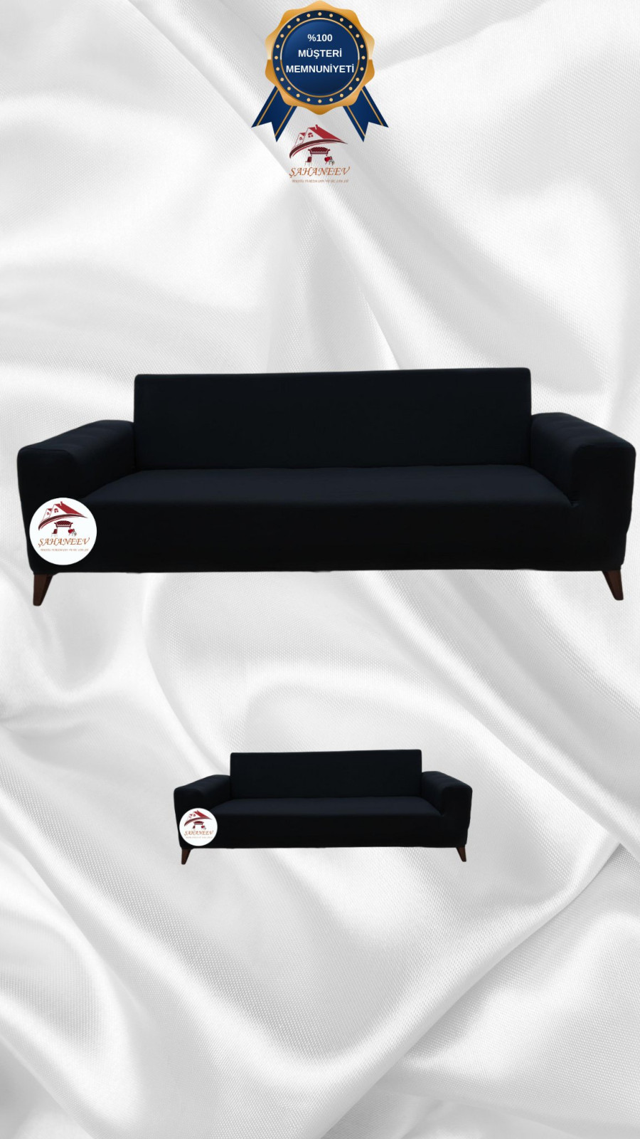 Mikro Kumaş Lastikli Giydirme Koltuk Örtüsü - Kaymaz Elastik Koltuk Koruyucu Siyah Renk 3+2 (2 Parça Set)