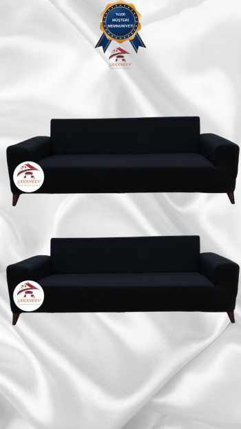 Mikro Kumaş Lastikli Giydirme Koltuk Örtüsü - Kaymaz Elastik Koltuk Koruyucu Siyah Renk 3+3 (2 Parça Set)