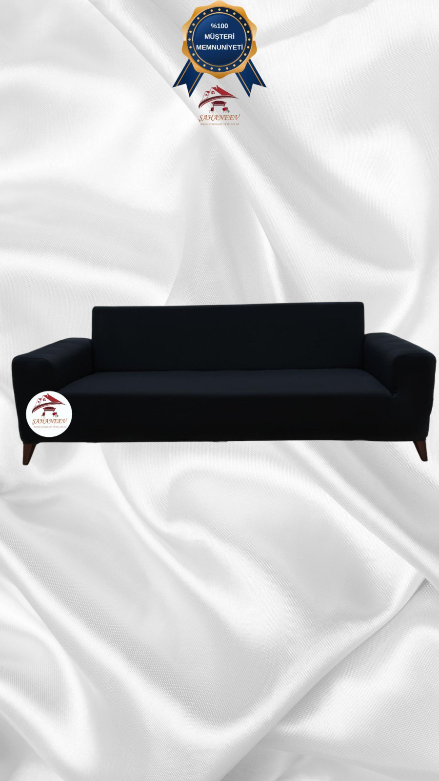 Mikro Kumaş Lastikli Giydirme Koltuk Örtüsü - Kaymaz Elastik Koltuk Koruyucu Siyah Renk 3'lü Set (1 Parça)