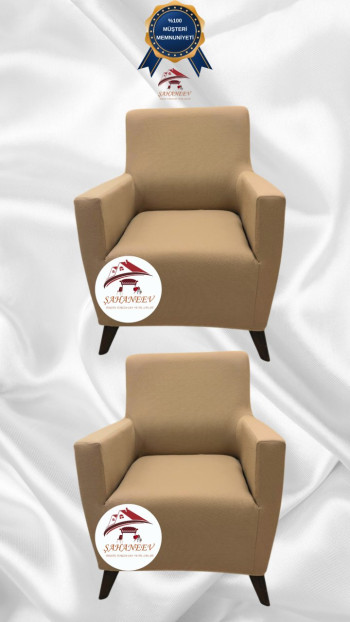 Mikro Kumaş Lastikli Giydirme Koltuk Örtüsü - Kaymaz Elastik Koltuk Koruyucu Sütlü Kahve Renk 1+1 (2 Parça Set)