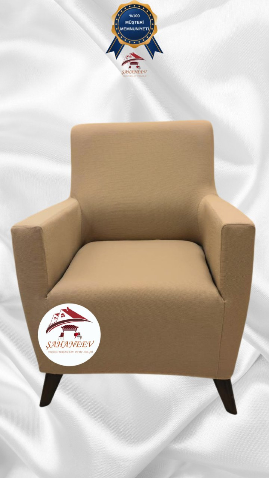 Mikro Kumaş Lastikli Giydirme Koltuk Örtüsü - Kaymaz Elastik Koltuk Koruyucu Sütlü Kahve Renk Tekli (1 Parça)