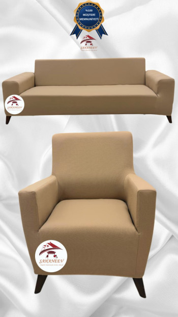 Mikro Kumaş Lastikli Giydirme Koltuk Örtüsü - Kaymaz Elastik Koltuk Koruyucu Sütlü Kahve Renk 3+1 (2 Parça Set)