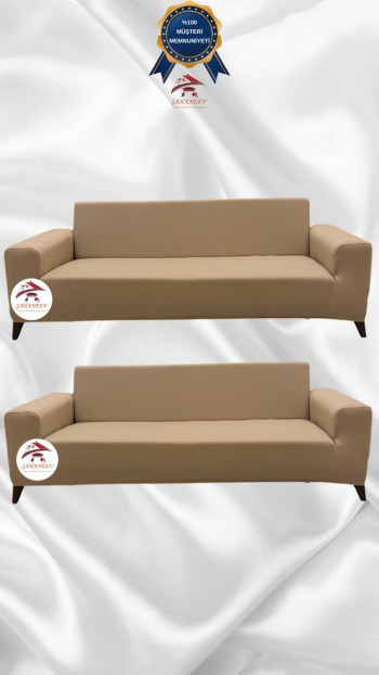 Mikro Kumaş Lastikli Giydirme Koltuk Örtüsü - Kaymaz Elastik Koltuk Koruyucu Sütlü Kahve Renk 3+3 (2 Parça Set)