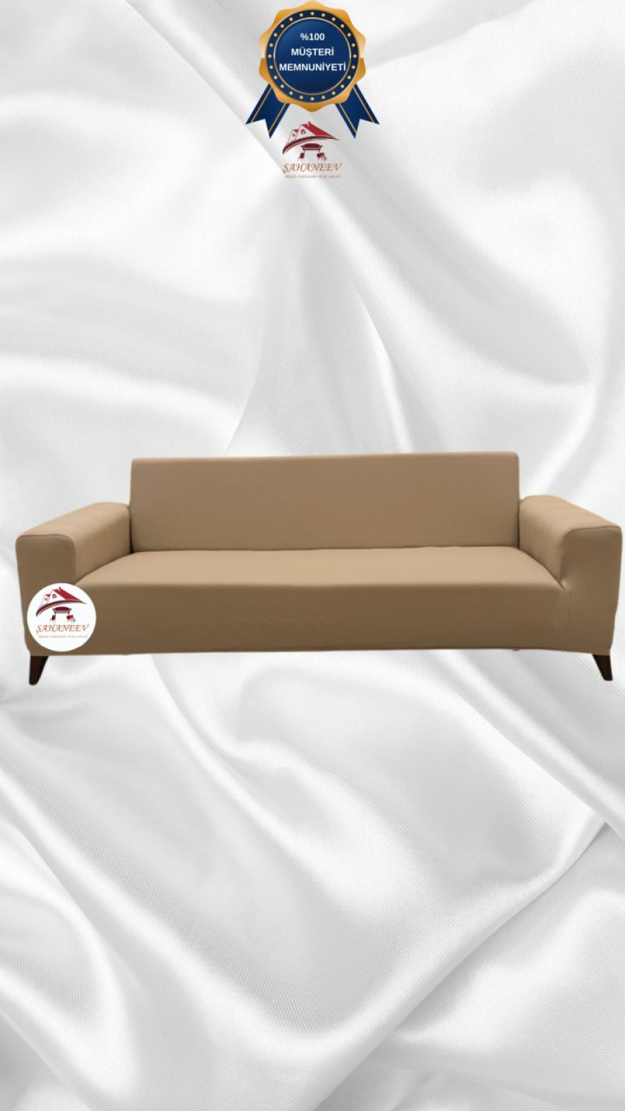 Mikro Kumaş Lastikli Giydirme Koltuk Örtüsü - Kaymaz Elastik Koltuk Koruyucu Sütlü Kahve Renk 3'lü Set (1 Parça) Özel Ölçü