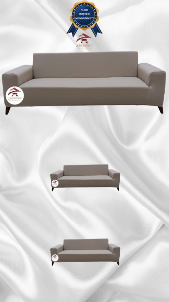 Mikro Kumaş Lastikli Giydirme Koltuk Örtüsü - Kaymaz Elastik Koltuk Koruyucu Vizon Renk 3+2+2 (3 Parça Set)