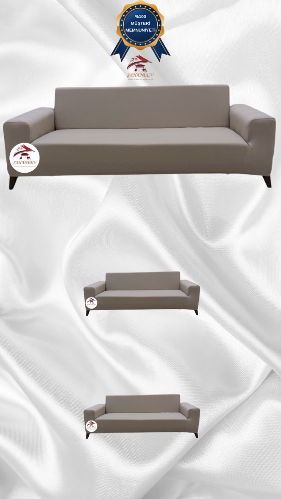 Mikro Kumaş Lastikli Giydirme Koltuk Örtüsü - Kaymaz Elastik Koltuk Koruyucu Vizon Renk 3+2+2 (3 Parça Set)