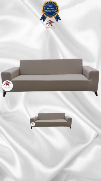 Mikro Kumaş Lastikli Giydirme Koltuk Örtüsü - Kaymaz Elastik Koltuk Koruyucu Vizon Renk 3+2 (2 Parça Set)