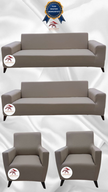 Mikro Kumaş Lastikli Giydirme Koltuk Örtüsü - Kaymaz Elastik Koltuk Koruyucu Vizon Renk 3+3+1+1 (4 Parça Set)