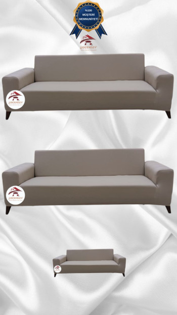 Mikro Kumaş Lastikli Giydirme Koltuk Örtüsü - Kaymaz Elastik Koltuk Koruyucu Vizon Renk 3+3+2 (3 Parça Set)