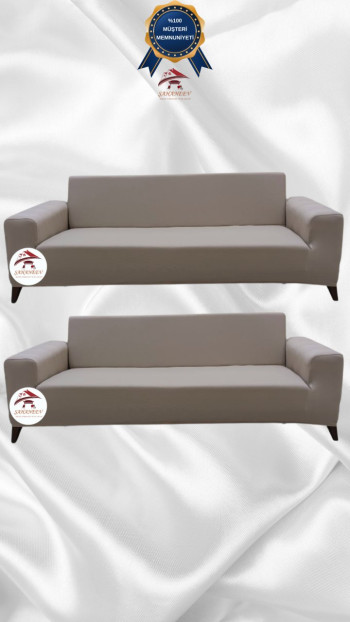 Mikro Kumaş Lastikli Giydirme Koltuk Örtüsü - Kaymaz Elastik Koltuk Koruyucu Vizon Renk 3+3 (2 Parça Set)