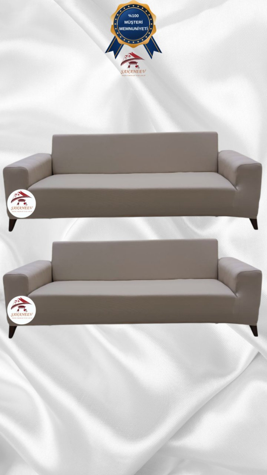 Mikro Kumaş Lastikli Giydirme Koltuk Örtüsü - Kaymaz Elastik Koltuk Koruyucu Vizon Renk 3+3 (2 Parça Set) Özel Ölçü