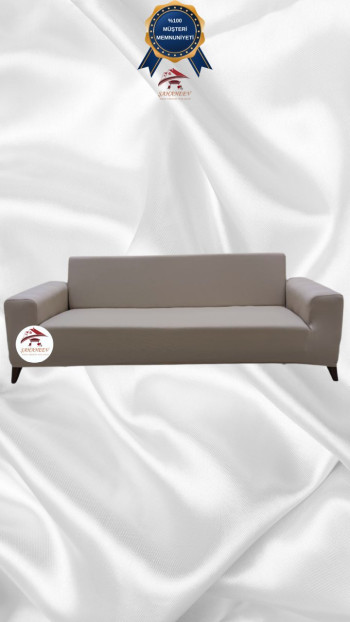 Mikro Kumaş Lastikli Giydirme Koltuk Örtüsü - Kaymaz Elastik Koltuk Koruyucu Vizon Renk 3'lü Set (1 Parça)