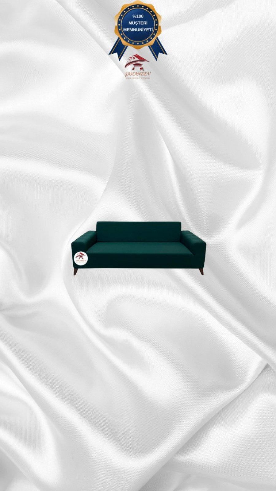 Mikro Kumaş Lastikli Giydirme Koltuk Örtüsü - Kaymaz Elastik Koltuk Koruyucu Zümrüt Yeşili Renk 2'li Set (1 Parça) Özel Ölçü