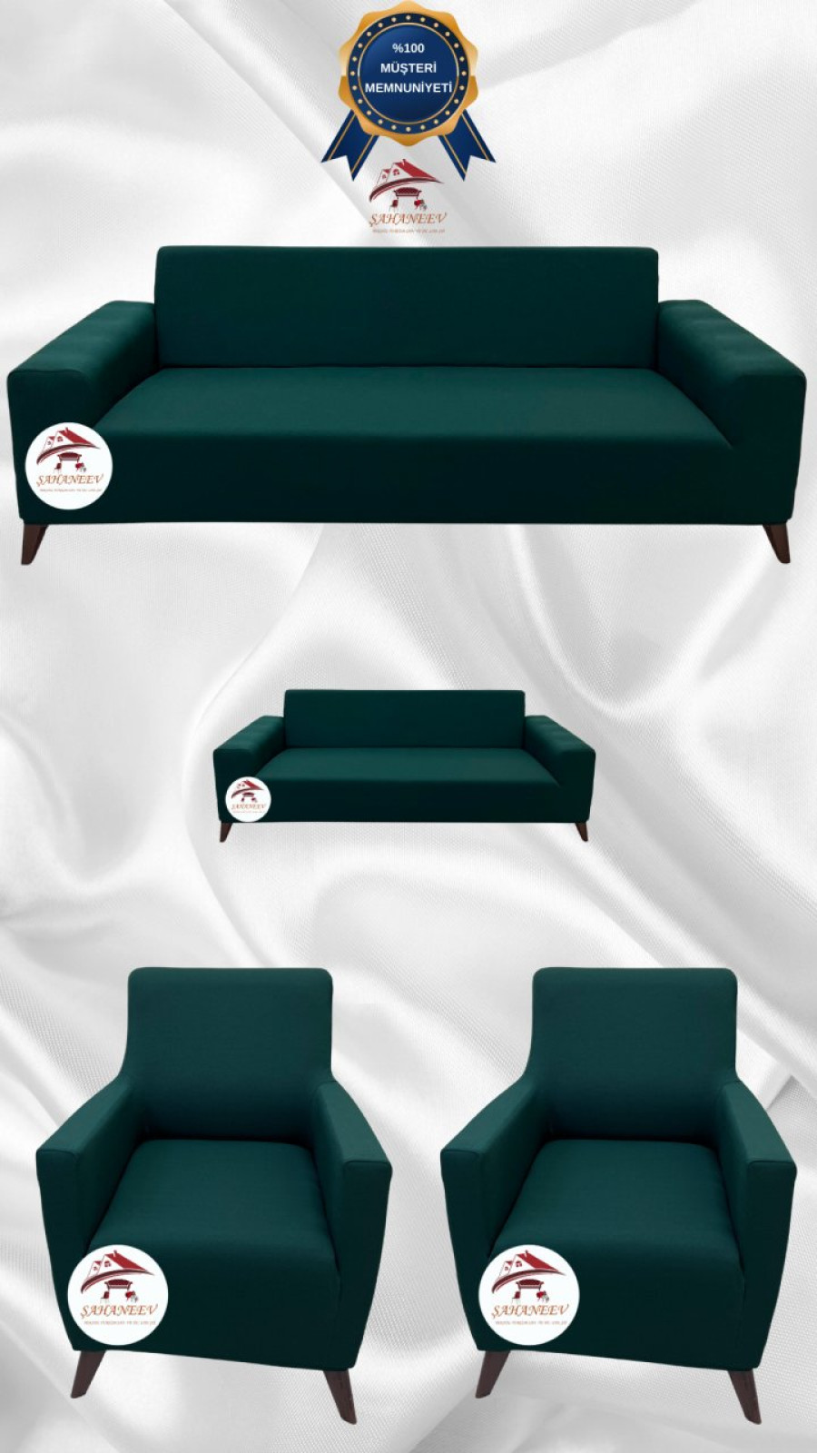 Micro Fabric Elastic Sofa Cover - Non-Slip Elastic Sofa Protector Emerald Color 3+2+1+1 (4 Piece Set)