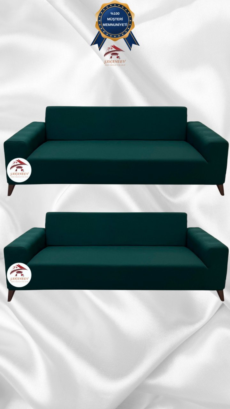 Mikro Kumaş Lastikli Giydirme Koltuk Örtüsü - Kaymaz Elastik Koltuk Koruyucu Zümrüt Yeşili Renk 3+3 (2 Parça Set)