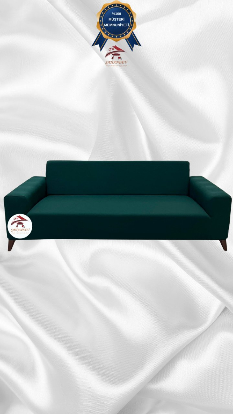 Mikro Kumaş Lastikli Giydirme Koltuk Örtüsü - Kaymaz Elastik Koltuk Koruyucu Zümrüt Yeşili Renk 3'lü Set (1 Parça) Özel Ölçü