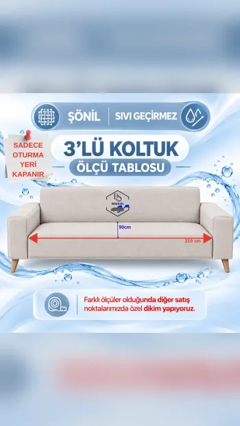 Waterproof Chenille Sofa Cover - Tasseled Sofa Protector Anthracite SH-13 Color 3+3 (2 Piece Set)