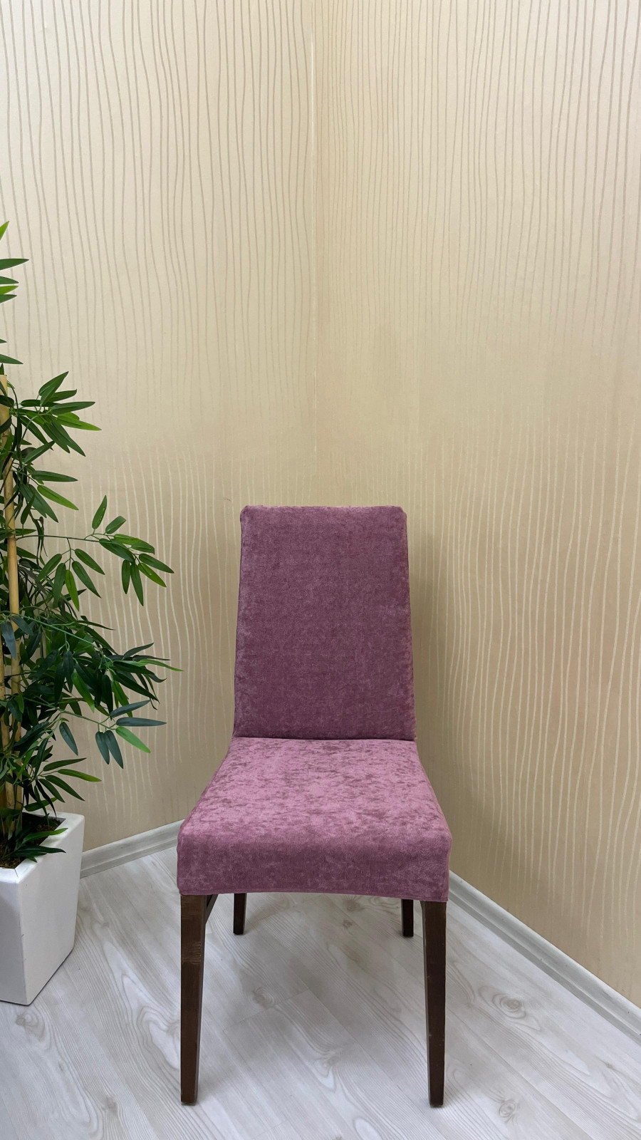 Baby Face Kumaş Lastikli Sandalye Örtüsü - Kaymaz Esnek Sandalye Koruyucu Gülkurusu Renk Beş Adet Sandalye Örtüsü